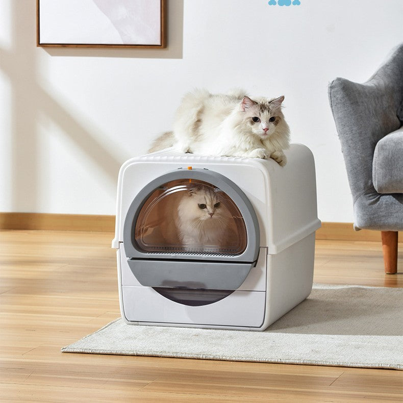PetHaven.comPet Semi-automatic Cat Litter Basin Deodorization Semi EnclosedPet Semi-automatic Cat Litter Basin Deodorization Semi EnclosedProduct information :
 
 
 Color: black and white
 
 Specification: basic model (including 2 replacement boxes)
 
 Applicable object: cats
 
 Material: PP
 
 
 
 SizLitter box