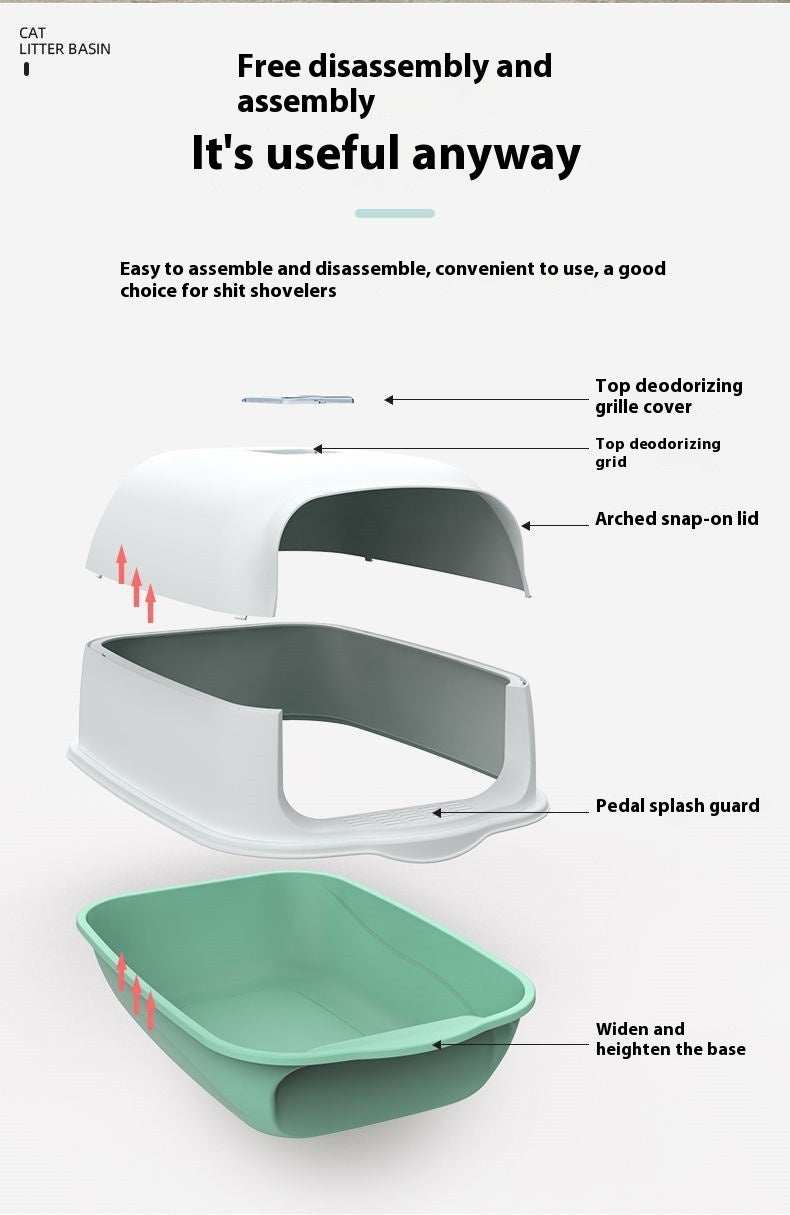PetHaven.comLitter Box Fully Enclosed Cat ToiletLitter Box Fully Enclosed Cat ToiletProduct information:


 Size: 50 * 35 * 33cm
 
 Color: Sakura Pink, Sapphire Blue Deep Sky Grey
 
 Material: PP material
 
 

Packing list: 

Cat litter box x 1pc 

Litter box