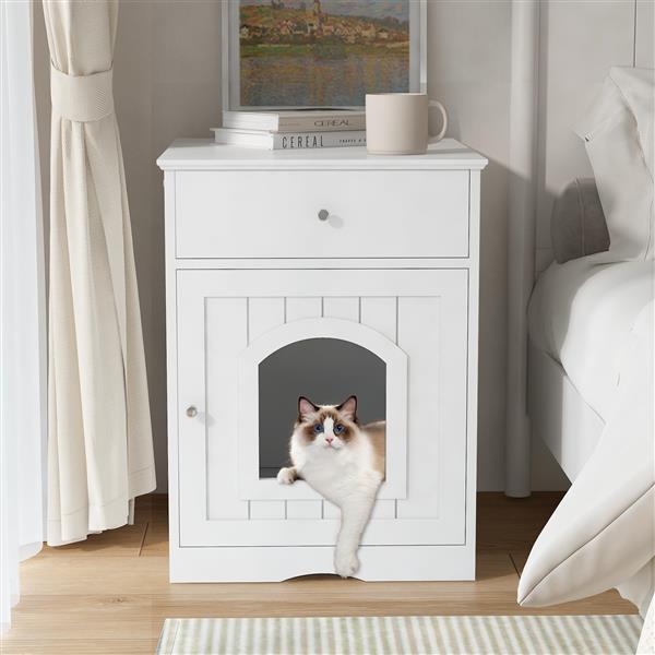 PetHaven.comWooden Pet HouseWooden Pet HouseProduct Information

 
 
 Product Type
 Cat Litter Box Enclosure
 
 
 Color
 White
 
 
 Material
 MDF
 
 
 Product Size
 18.9\' W x 20.9\' D x 25\' H
 
 
 Top WeightLitter box