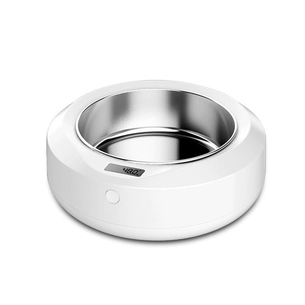 PetHaven.comPet portable automatic feederPet portable automatic feederDimensions: 190x190x65mm
 
 Bowl: 130x130x43mm
 
 Net weight: 0.5kg
 
 Display mode: LCD display
 
 Material: ABS plastic shell + stainless steel bowl
 
 Measuring r0