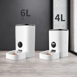 PetHaven.comPet automatic feederPet automatic feedercolor: White
 
 Capacity: 6.0L
 
 Material: food grade ABS
 
 Dry food size: 2-12mm (diameter)
 
 Suitable for: cats and dogs of various sizes
 
 Dual power supply: 0