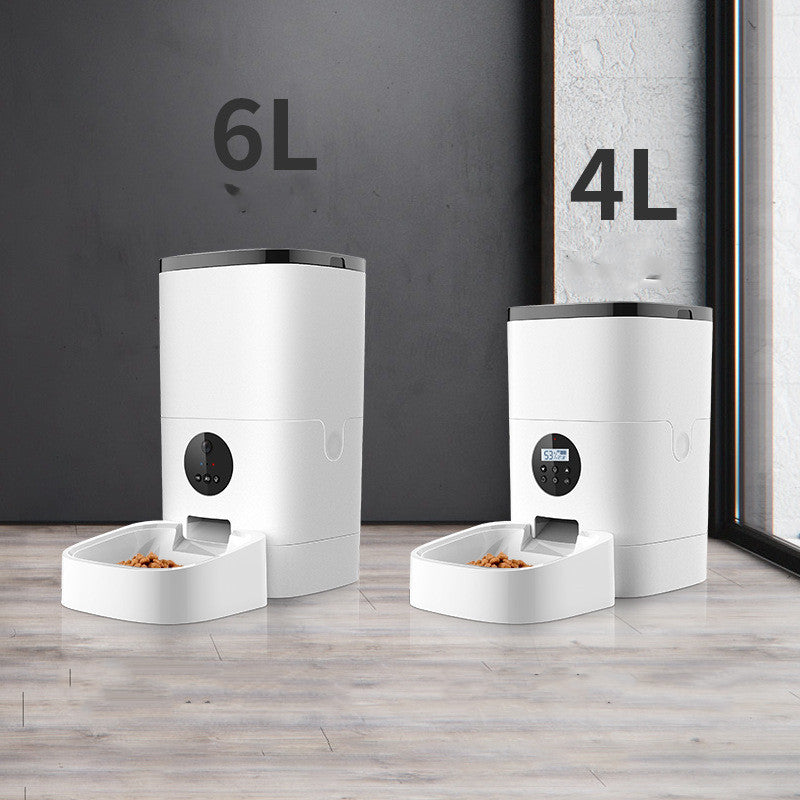 PetHaven.comPet automatic feederPet automatic feedercolor: White
 
 Capacity: 6.0L
 
 Material: food grade ABS
 
 Dry food size: 2-12mm (diameter)
 
 Suitable for: cats and dogs of various sizes
 
 Dual power supply: 0