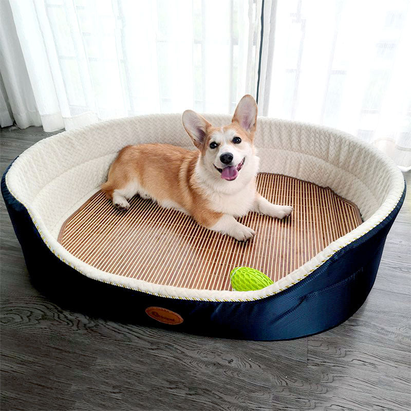 PetHaven.comWashable Summer Large Dog Sofa Summer Supplies Pet BedDoghouse Four Seasons Universal Removable And Washable Summer Large DoProduct information: 
 
 Color classification: Navy blue navy blue
 
 Applicable object: Dog
 
 Applicable size: Small 45CM (recommended for pets within 5 kg)
 
 Weibed