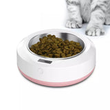 PetHaven.comPet portable automatic feederPet portable automatic feederDimensions: 190x190x65mm
 
 Bowl: 130x130x43mm
 
 Net weight: 0.5kg
 
 Display mode: LCD display
 
 Material: ABS plastic shell + stainless steel bowl
 
 Measuring r0