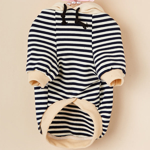 PetHaven.comPet Striped Sweater Dog Fashion Hooded ClothesPet Striped Sweater Dog Fashion Hooded ClothesProduct information:
 


 Material: Polyester
 
 Product category: Two-legged clothes T
 
 Application: Pet


 


 Size Information:
 
 Size: XS, S, M, L, XL


 
 
 clothes