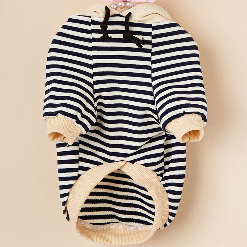 PetHaven.comPet Striped Sweater Dog Fashion Hooded ClothesPet Striped Sweater Dog Fashion Hooded ClothesProduct information:
 


 Material: Polyester
 
 Product category: Two-legged clothes T
 
 Application: Pet


 


 Size Information:
 
 Size: XS, S, M, L, XL


 
 
 clothes