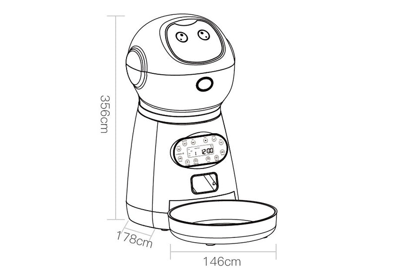 PetHaven.comAutomatic pet feederAutomatic pet feeder●Grain storage barrel: Removable grain barrel, easy to clean
 
 ●Applicable food: 5mm-12mm dry food
 
 Manual feeding: single feeding once, about 5g each time
 
 ●Au0
