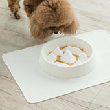 PetHaven.comPet Slow Food BowlPet Slow Food BowlMaterial: PP
 
 Color: off-white, blue
 
 Various shapes of mountains in the food plate, scientific separation design
 
 Unable to contact food in a large area at on0