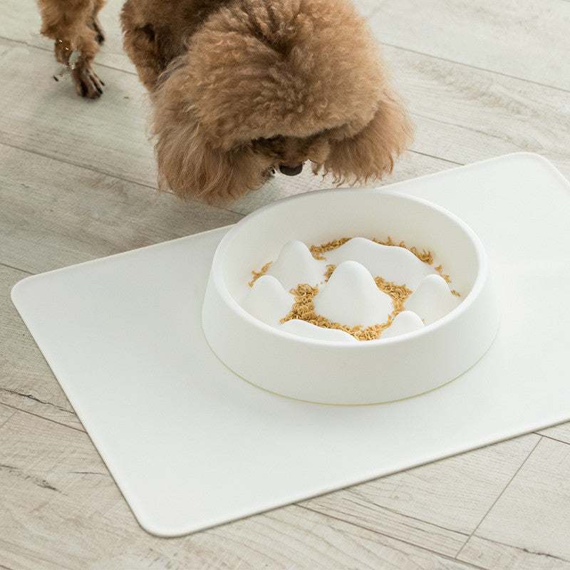 PetHaven.comPet Slow Food BowlPet Slow Food BowlMaterial: PP
 
 Color: off-white, blue
 
 Various shapes of mountains in the food plate, scientific separation design
 
 Unable to contact food in a large area at on0