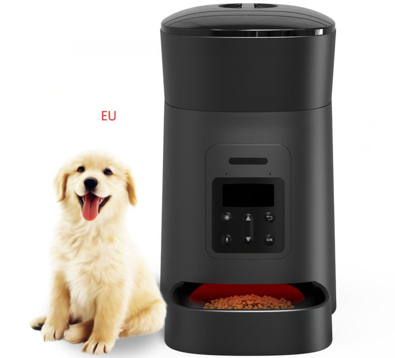 PetHaven.comPet feeder automaticPet feeder automaticMaterial: ABS
 
 Colors: White, Black
 
 Applicable pets: general
 
 Applicable scene: family
 
 Capacity: 4L
 
 Features: visible transparent top cover, separate gr0