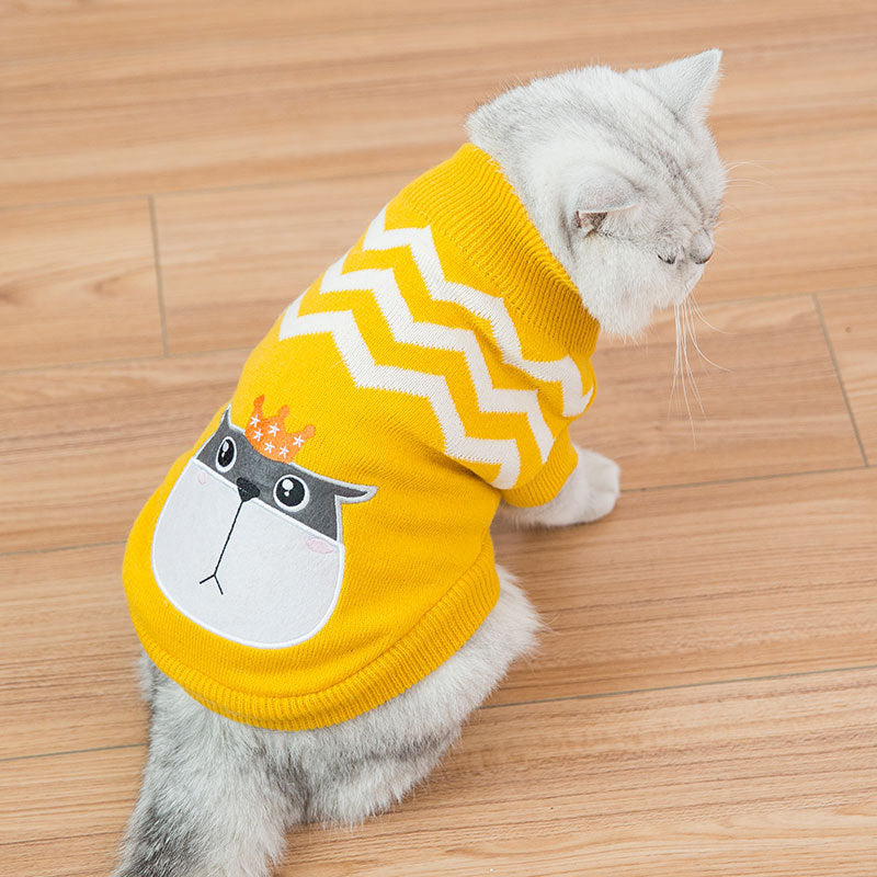 PetHaven.comDog clothesCat,Dog Sweatermaterial: Wool
 
 Product category: Sweater
 
 Applicable gender: universal
 
 Color: yellow cat, green lion, pink rabbit, red puppy, blue panda, yellow lion, gray p0