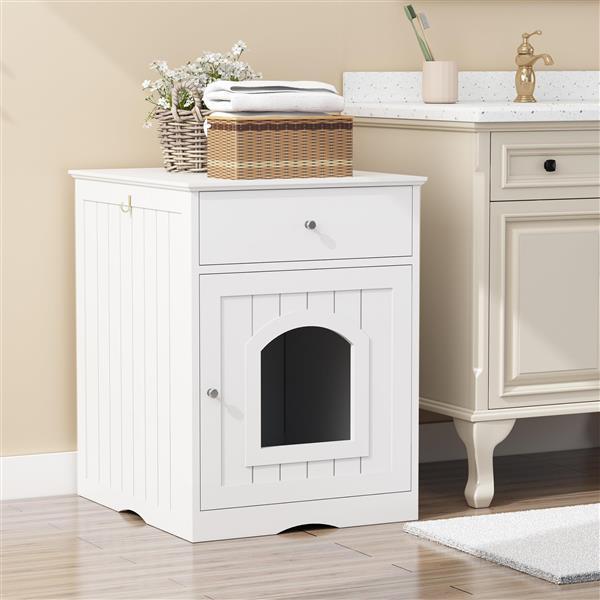 PetHaven.comWooden Pet HouseWooden Pet HouseProduct Information

 
 
 Product Type
 Cat Litter Box Enclosure
 
 
 Color
 White
 
 
 Material
 MDF
 
 
 Product Size
 18.9\' W x 20.9\' D x 25\' H
 
 
 Top WeightLitter box