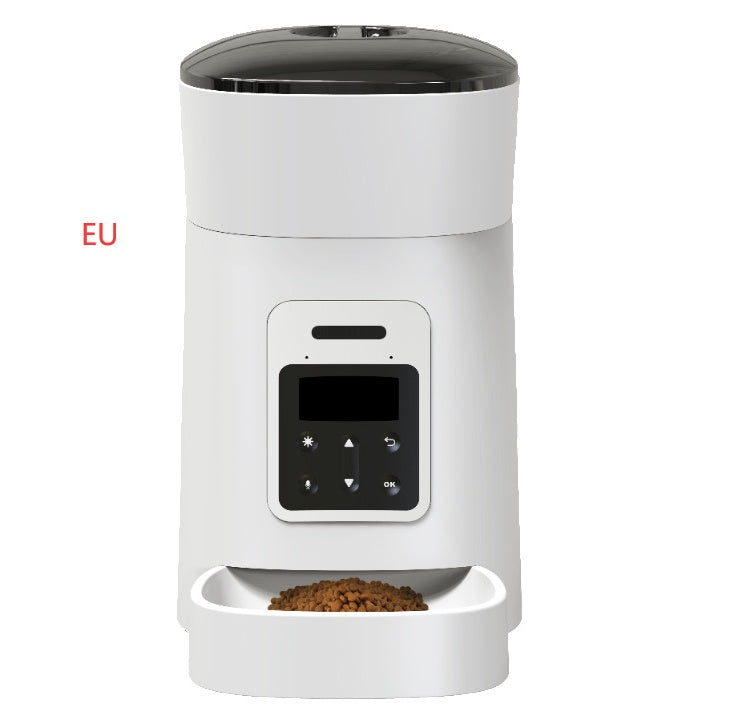PetHaven.comPet feeder automaticPet feeder automaticMaterial: ABS
 
 Colors: White, Black
 
 Applicable pets: general
 
 Applicable scene: family
 
 Capacity: 4L
 
 Features: visible transparent top cover, separate gr0