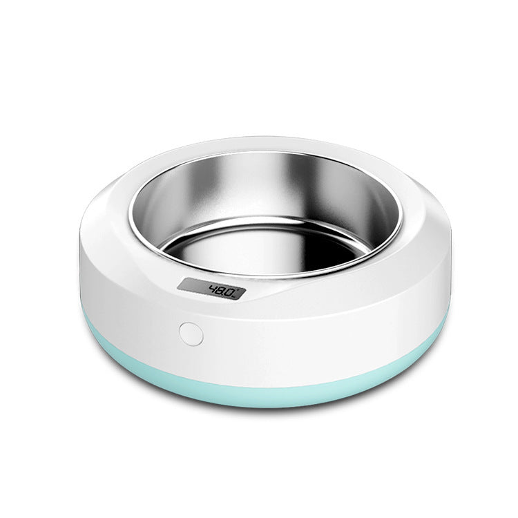 PetHaven.comPet portable automatic feederPet portable automatic feederDimensions: 190x190x65mm
 
 Bowl: 130x130x43mm
 
 Net weight: 0.5kg
 
 Display mode: LCD display
 
 Material: ABS plastic shell + stainless steel bowl
 
 Measuring r0