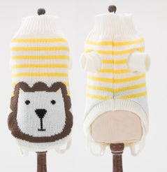 PetHaven.comDog clothesCat,Dog Sweatermaterial: Wool
 
 Product category: Sweater
 
 Applicable gender: universal
 
 Color: yellow cat, green lion, pink rabbit, red puppy, blue panda, yellow lion, gray p0