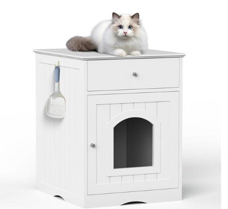 PetHaven.comWooden Pet HouseWooden Pet HouseProduct Information

 
 
 Product Type
 Cat Litter Box Enclosure
 
 
 Color
 White
 
 
 Material
 MDF
 
 
 Product Size
 18.9\' W x 20.9\' D x 25\' H
 
 
 Top WeightLitter box