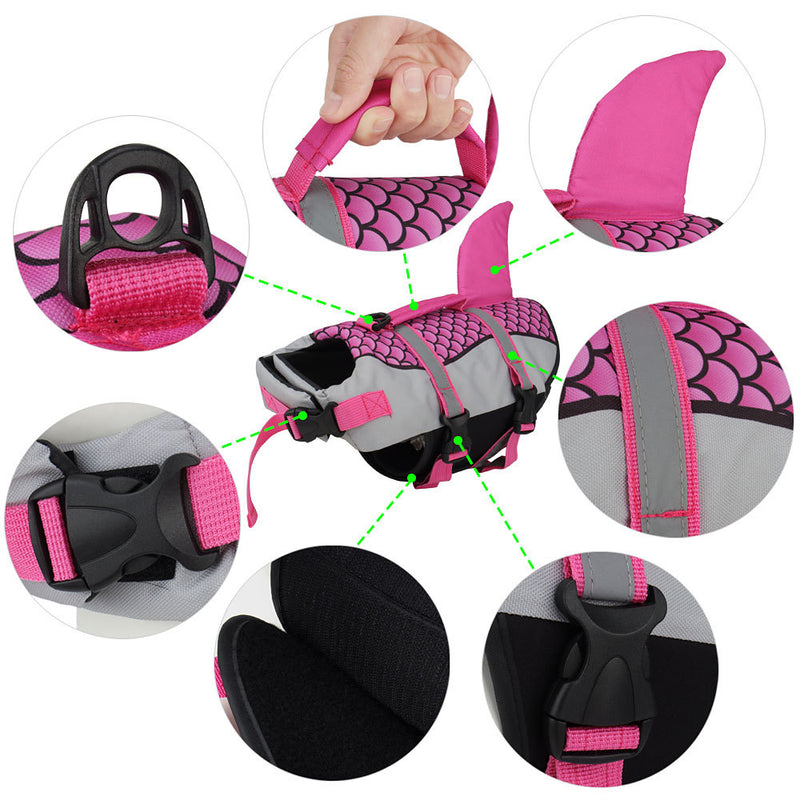 PetHaven.comSwim Pet Dog Life Jacket Vest Clothes Life Vest Collar Harness Pets Swimming Summer Swimwear Scales Shark Pet ProductsSwim Pet Dog Life Jacket Vest Clothes Life Vest Collar Harness Pets SwOverview:

PET LIFEJACKET WITH HIGH BUOYANCY - The life jacket is made of ripstop Oxford cloth. The body of the pet life vest is filled with EPE and the belly is madclothes