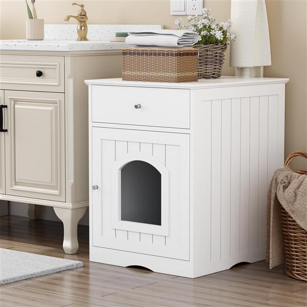 PetHaven.comWooden Pet HouseWooden Pet HouseProduct Information

 
 
 Product Type
 Cat Litter Box Enclosure
 
 
 Color
 White
 
 
 Material
 MDF
 
 
 Product Size
 18.9\' W x 20.9\' D x 25\' H
 
 
 Top WeightLitter box