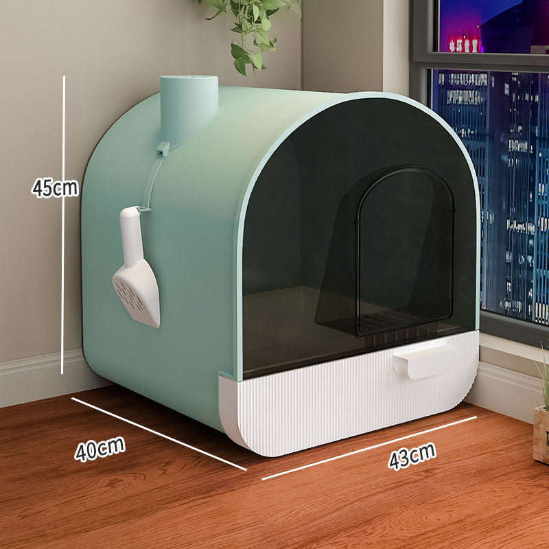 PetHaven.comToilet Cat Litter Box Closed Type Odor IsolationToilet Cat Litter Box Closed Type Odor IsolationProduct Details:
 
 Material: PVC
 
 Pattern: plain
 
 Type: cat litter box
 
 Shape:
 
 1 Style: [Smoke and Rain Ash] Fully enclosed bamboo charcoal deodorant cat wLitter box