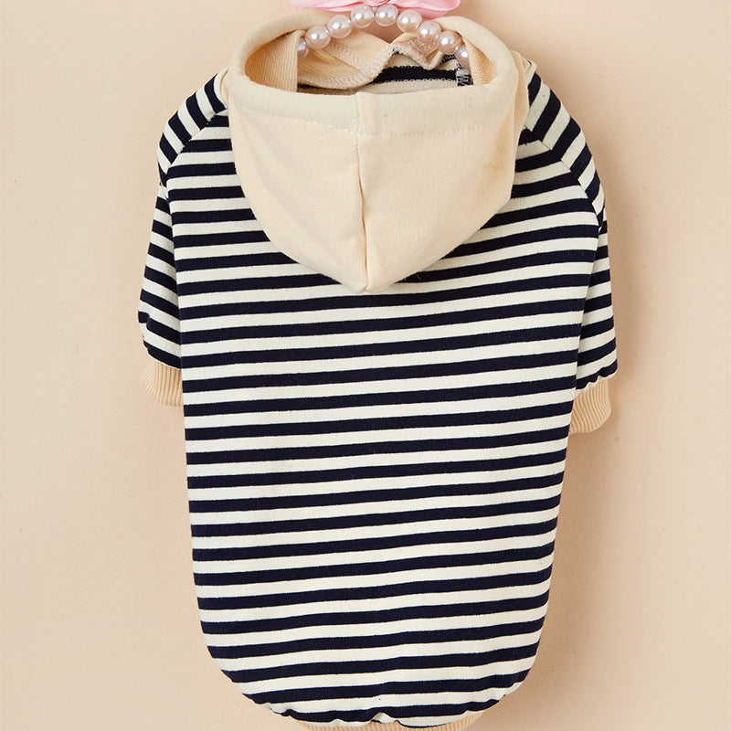 PetHaven.comPet Striped Sweater Dog Fashion Hooded ClothesPet Striped Sweater Dog Fashion Hooded ClothesProduct information:
 


 Material: Polyester
 
 Product category: Two-legged clothes T
 
 Application: Pet


 


 Size Information:
 
 Size: XS, S, M, L, XL


 
 
 clothes