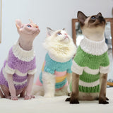 PetHaven.comHairless Cat Warm Sweater Pet Cat ClothesHairless Cat Warm Sweater Pet Cat ClothesProduct information:


 Material: Wool
 
 Product category: sweater
 
 Applicable gender: general
 
 Color: light green stripes-handmade sweaters, light purple strip0