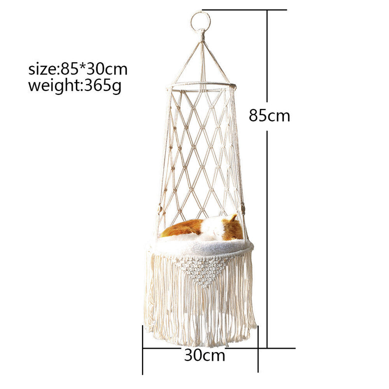 PetHaven.comMacramé Hanging Pet Bed Cat HammockMacramé Hanging Pet Bed Cat HammockMacramé Hanging Pet Bed Cat HammockGive your furry friend the comfort they deserve with this elegant Macramé Hanging Pet Bed Cat Hammock. Handcrafted with durable coaccessories