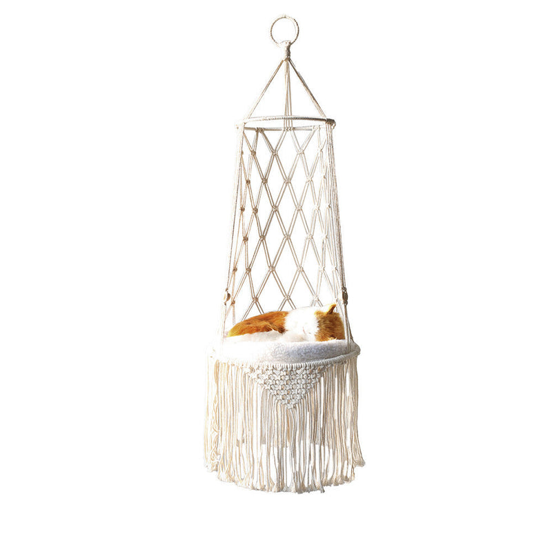 PetHaven.comMacramé Hanging Pet Bed Cat HammockMacramé Hanging Pet Bed Cat HammockMacramé Hanging Pet Bed Cat HammockGive your furry friend the comfort they deserve with this elegant Macramé Hanging Pet Bed Cat Hammock. Handcrafted with durable coaccessories