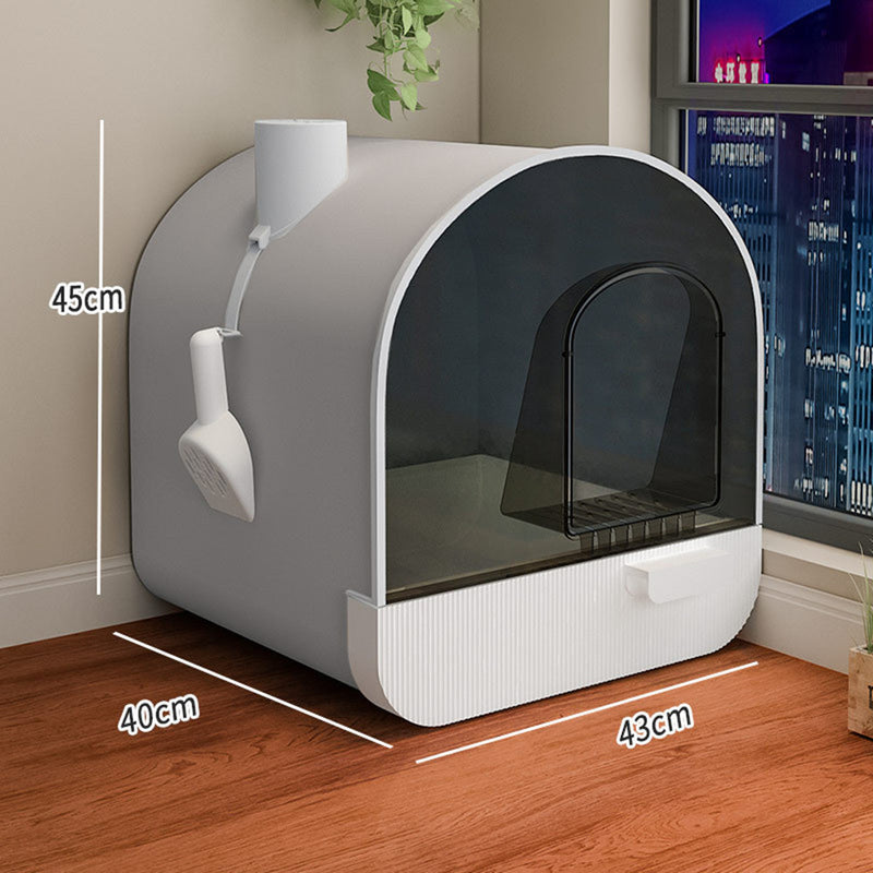 PetHaven.comToilet Cat Litter Box Closed Type Odor IsolationToilet Cat Litter Box Closed Type Odor IsolationProduct Details:
 
 Material: PVC
 
 Pattern: plain
 
 Type: cat litter box
 
 Shape:
 
 1 Style: [Smoke and Rain Ash] Fully enclosed bamboo charcoal deodorant cat wLitter box